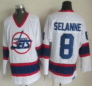 Men's Winnipeg Jets #8 Teemu Selanne 1990-91 White CCM Vintage Throwback Jersey