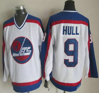 Men's Winnipeg Jets #9 Bobby Hull 1979-80 White CCM Vintage Throwback Jersey