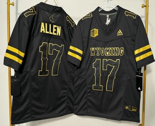 Men's Wyoming Cowboys #17 Josh Allen Limited Black Gold FUSE College Football Jersey