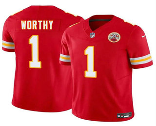 Men's Kansas City Chiefs #1 Xavier Worthy Red 2024 FUSE Vapor Untouchable Limited Stitched Jersey