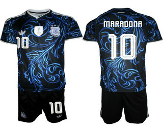 Mens Argentina National Team #10 Diego Maradona Black Away 2026 World Cup Soccer Jersey Suit