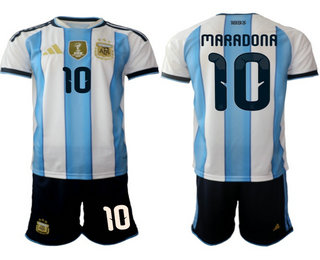 Mens Argentina National Team #10 Diego Maradona Home White 2026 World Cup Soccer Jersey Suit