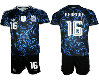 Mens Argentina National Team #16 Maximo Perrone Black Away 2026 World Cup Soccer Jersey Suit