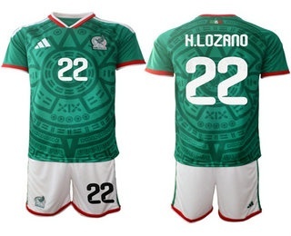 Mens Mexico #22 Hirving Lozano Green 2026 World Cup Home Soccer Jersey Suit