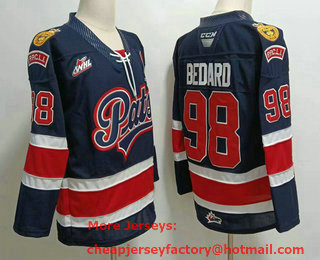 Mens Regina Pats #98 Connor Bedard Navy Blue CHL Hockey Jersey