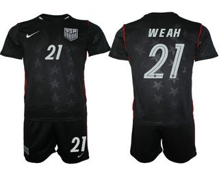 Mens USA National Team #21 Timothy Weah Away Navy 2026 World Cup Soccer Jersey Suit