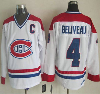 Montreal Canadiens #4 Jean Beliveau White CCM Vintage Throwback Jersey