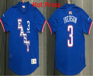 NBA 2004 All-Star Philadelphia 76ers 3 Allen Iverson Blue Short Sleeved Hot Press Swingman Throwback Jersey