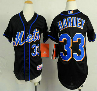 New York Mets #33 Matt Harvey Black Kids Jersey