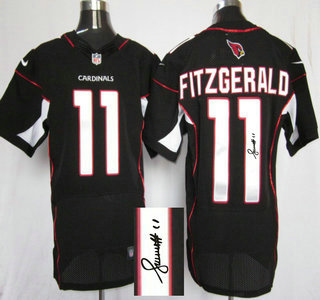 Nike Arizona Cardinals #11 Larry Fitzgerald Black Elite Signed Jersey