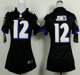 Nike Baltimore Ravens #12 Jacoby Jones 2013 Black Game Womens Jersey