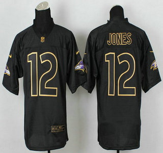 Nike Baltimore Ravens #12 Jacoby Jones 2014 All Black With Gold Elite Jersey