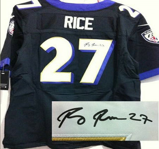 Nike Baltimore Ravens #27 Ray Rice Black Signed Elite NFL Jerseys