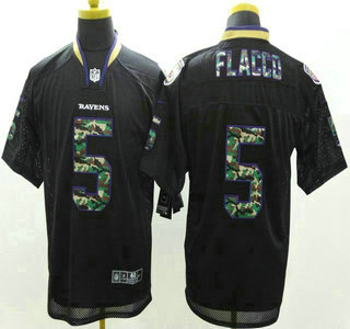 Nike Baltimore Ravens #5 Joe Flacco Black With Camo Elite Jersey