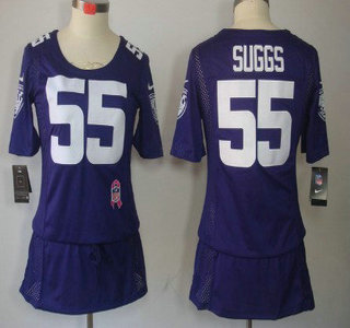 Nike Baltimore Ravens #55 Terrell Suggs Breast Cancer Awareness Purple Womens Jersey