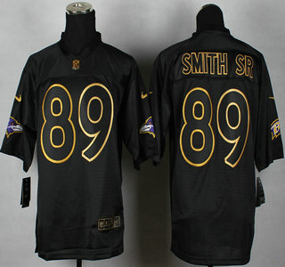 Nike Baltimore Ravens #89 Steve Smith Sr 2014 All Black With Gold Elite Jersey