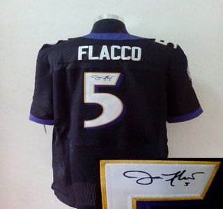 Nike Baltimore Ravens 5 Joe Flacco Black Signed Elite Jersey