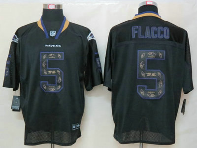 Nike Baltimore Ravens 5 Joe Flacco Lights Out Black Elite Jerseys