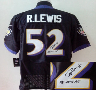 Nike Baltimore Ravens 52 Ray Lewis Black Signed Elite Jersey
