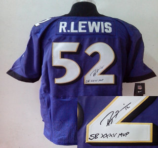 Nike Baltimore Ravens 52 Ray Lewis Purple Signed Elite Jersey