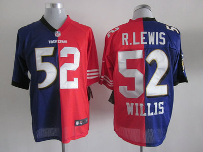 Nike Baltimore Ravens 52 Ray Lewis and Nike San Francisco 49ers 52 Patrick Willis Mixture Men's Split Red and Purple Jerseys