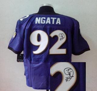 Nike Baltimore Ravens 92 Haloti Ngata Purple Signed Elite Jersey