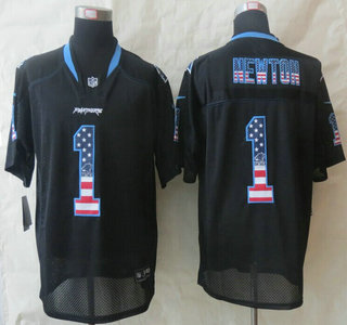Nike Carolina Panthers #1 Cam Newton 2014 USA Flag Fashion Black Elite Jersey