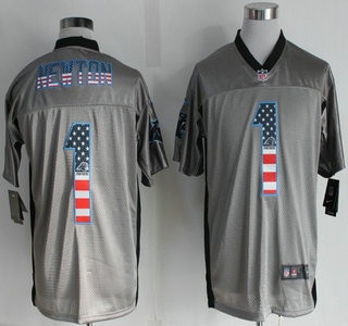 Nike Carolina Panthers #1 Cam Newton 2014 USA Flag Fashion Gray Elite Jersey