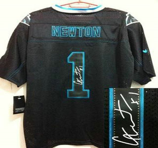 Nike Carolina Panthers #1 Cam Newton Elite Light Out Black Signed Jersey