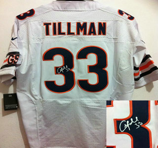 Nike Chicago Bears #33 Charles Tillman White Signed Elite Jersey