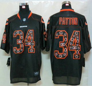 Nike Chicago Bears #34 Walter Payton Lights Out Black Ornamented Elite Jersey