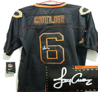 Nike Chicago Bears #6 Jay Cutler Black Lights Out Signed Elite Jersey