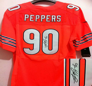 Nike Chicago Bears #90 Julius Peppers Orange Signed Elite Jersey