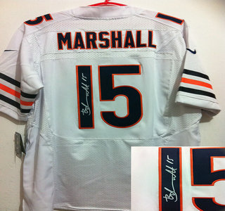 Nike Chicago Bears 15 Brandon Marshall White Signed Elite Jerseys