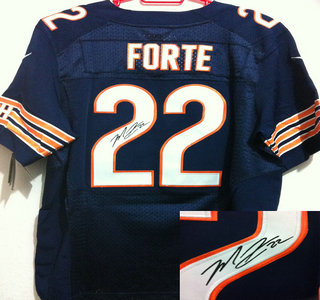 Nike Chicago Bears 22 Matt Forte Blue Signed Elite Jerseys