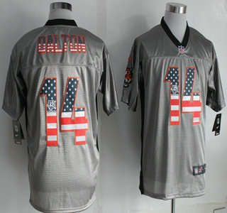 Nike Cincinnati Bengals #14 Andy Dalton 2014 USA Flag Fashion Gray Elite Jersey