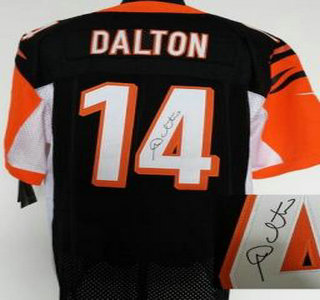 Nike Cincinnati Bengals #14 Andy Dalton Black Elite Signed Jersey