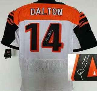 Nike Cincinnati Bengals #14 Andy Dalton White Elite Signed Jersey