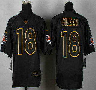 Nike Cincinnati Bengals #18 A.J. Green 2014 All Black With Gold Elite Jersey