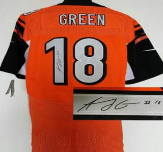 Nike Cincinnati Bengals #18 A.J. Green Orange Elite Signed Jersey
