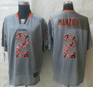 Nike Cleveland Browns #2 Johnny Manziel Lights Out Grey Ornamented Elite Jersey