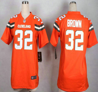 Nike Cleveland Browns #32 Jim Brown 2015 Orange Game Womens Jersey