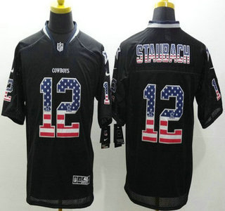 Nike Dallas Cowboys #12 Roger Staubach 2014 USA Flag Fashion Black Elite Jersey