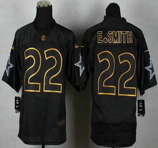 Nike Dallas Cowboys #22 Emmitt Smith 2014 All Black With Gold Elite Jersey
