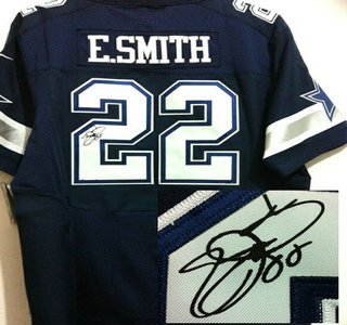 Nike Dallas Cowboys #22 Emmitt Smith Blue Signed Elite NFL Jersey