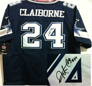 Nike Dallas Cowboys #24 Morris Claiborne Blue Signed Elite NFL Jersey