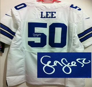 Nike Dallas Cowboys #50 Sean Lee White Signed Elite NFL Jersey