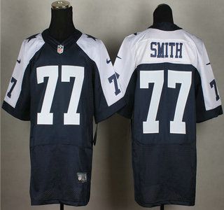 Nike Dallas Cowboys #77 Tyron Smith Navy Blue Thanksgiving Elite Jersey