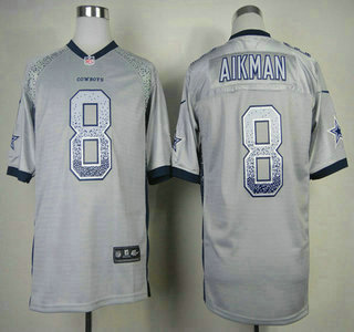 Nike Dallas Cowboys #8 Troy Aikman Grey Drift Fashion Elite Jersey