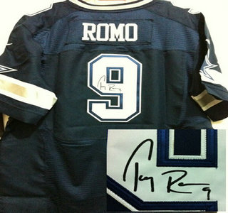 Nike Dallas Cowboys #9 Tony Romo Blue Signed Elite NFL Jersey